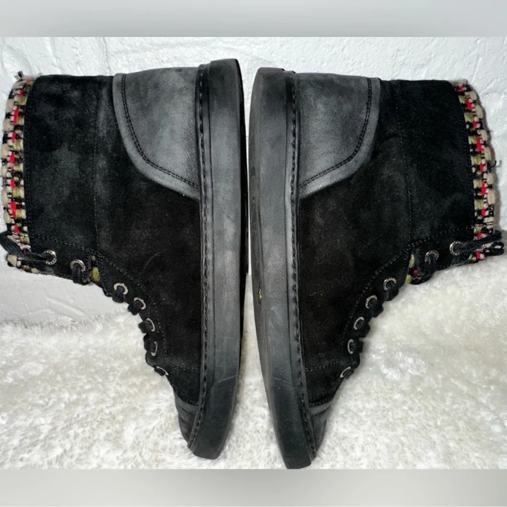 Chanel 15A Suede Leather Tweed High Top Black Sneakers Size 37